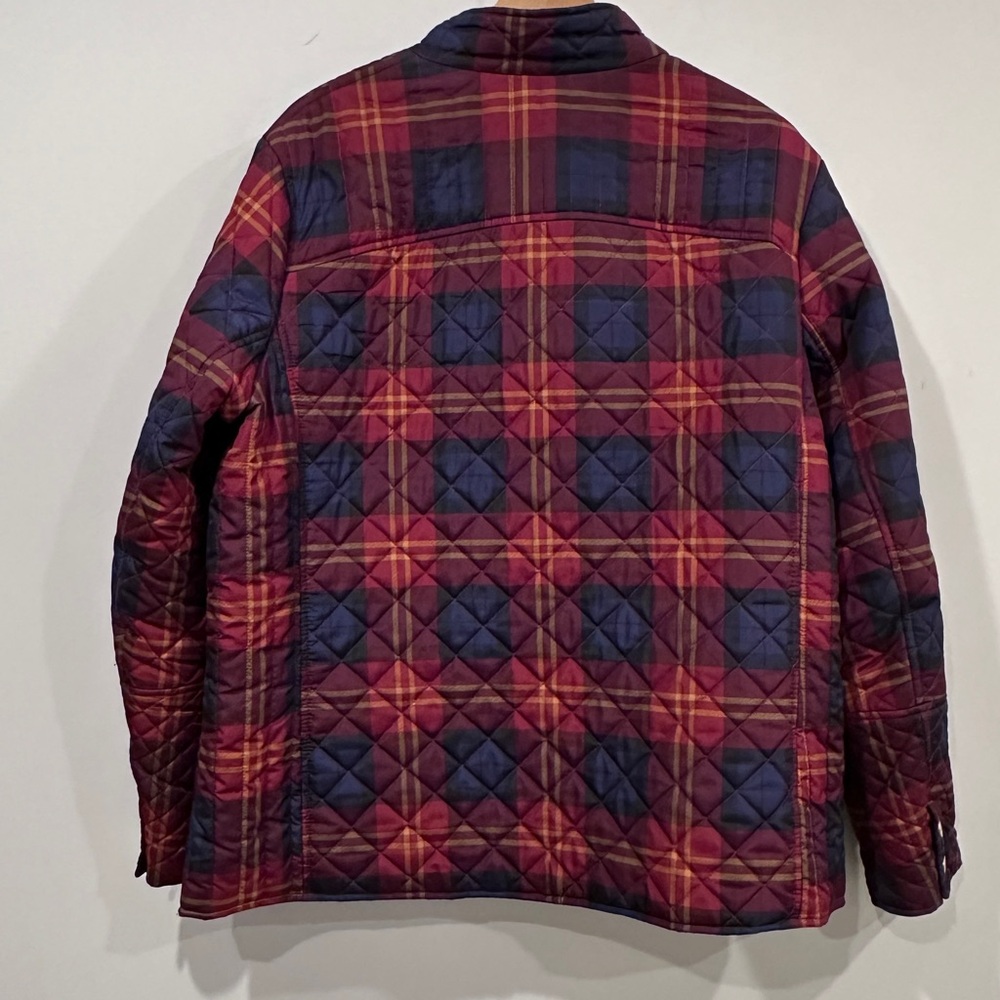 Burgundy, Blue & Yellow Plaid Quilted Jacket w Zipper Closure Mock Neck Collar - Picture 9 of 11
